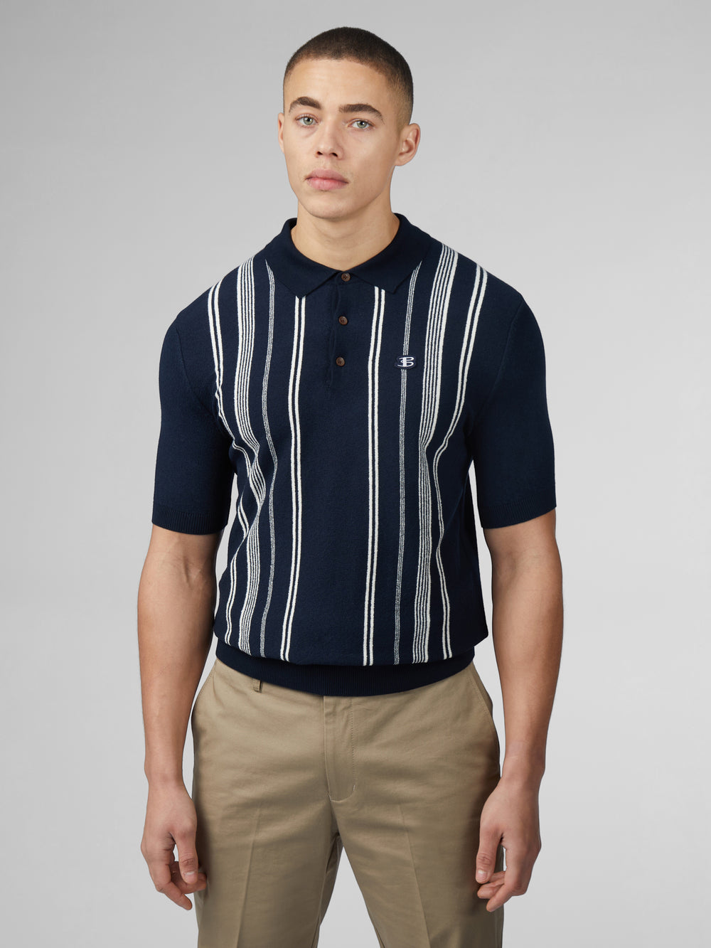 Knitwear Ben Sherman B by Ben Sherman Crinkle Cotton Stripe Polo Bleu Marine | KQM-77196097